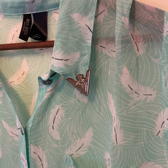 Bisou Bisou High Low Sheer Button Tank Top Collar Tips Turquoise Size Large - Picture 4 of 7